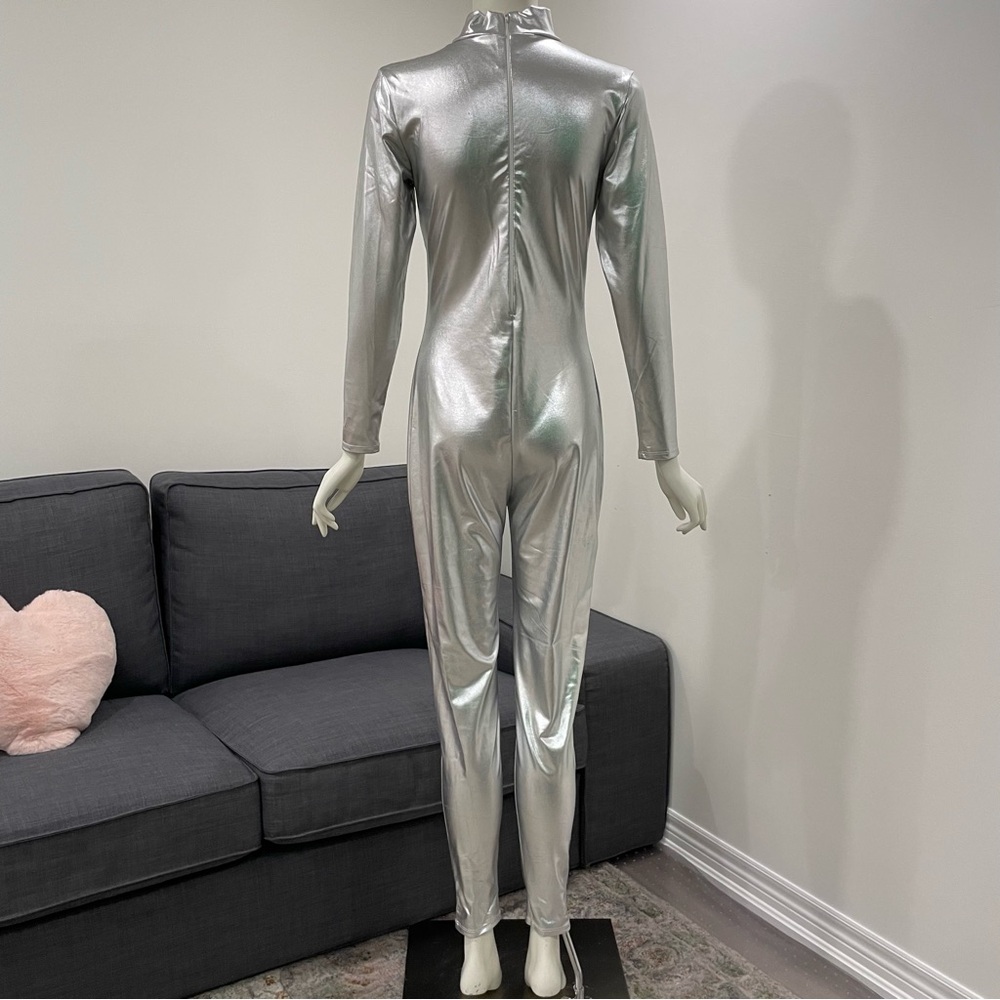 Elegant Silver Women's Metallic Bodysuit - Picture 2 of 16